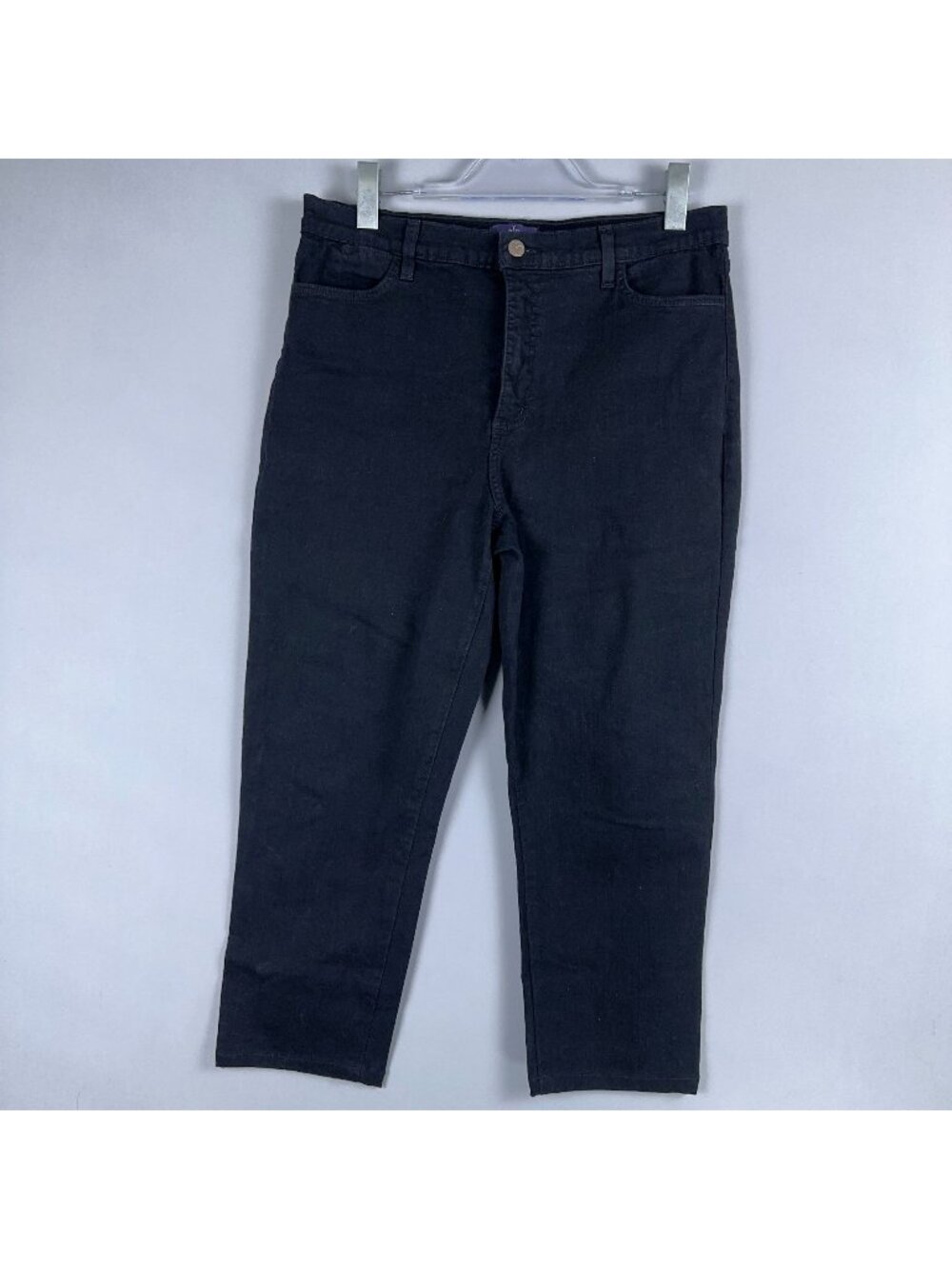 NYDJ Jeans Size 14 Cropped High Rise Black Dark Wash Rhinestone Pockets